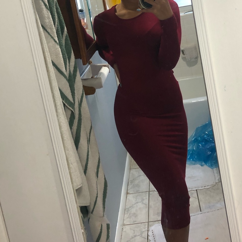burgundy midi dress